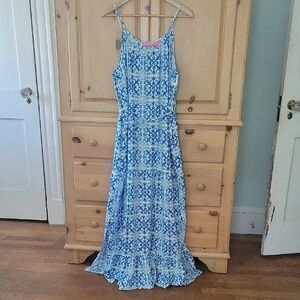 Isaac Mizrahi Blue Ruffled Amalfi  Maxi Sundress